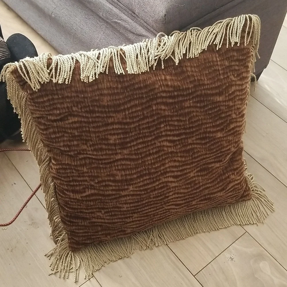 Golden Brown Fringed Accent Throw Pillow